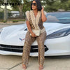 CM.YAYA Women's Set Sleeveless Fur Leopard Sequined V-neck Wool Vest and Pant Suits 2024 Street Two 2 Piece Set Outfit Tracksuit