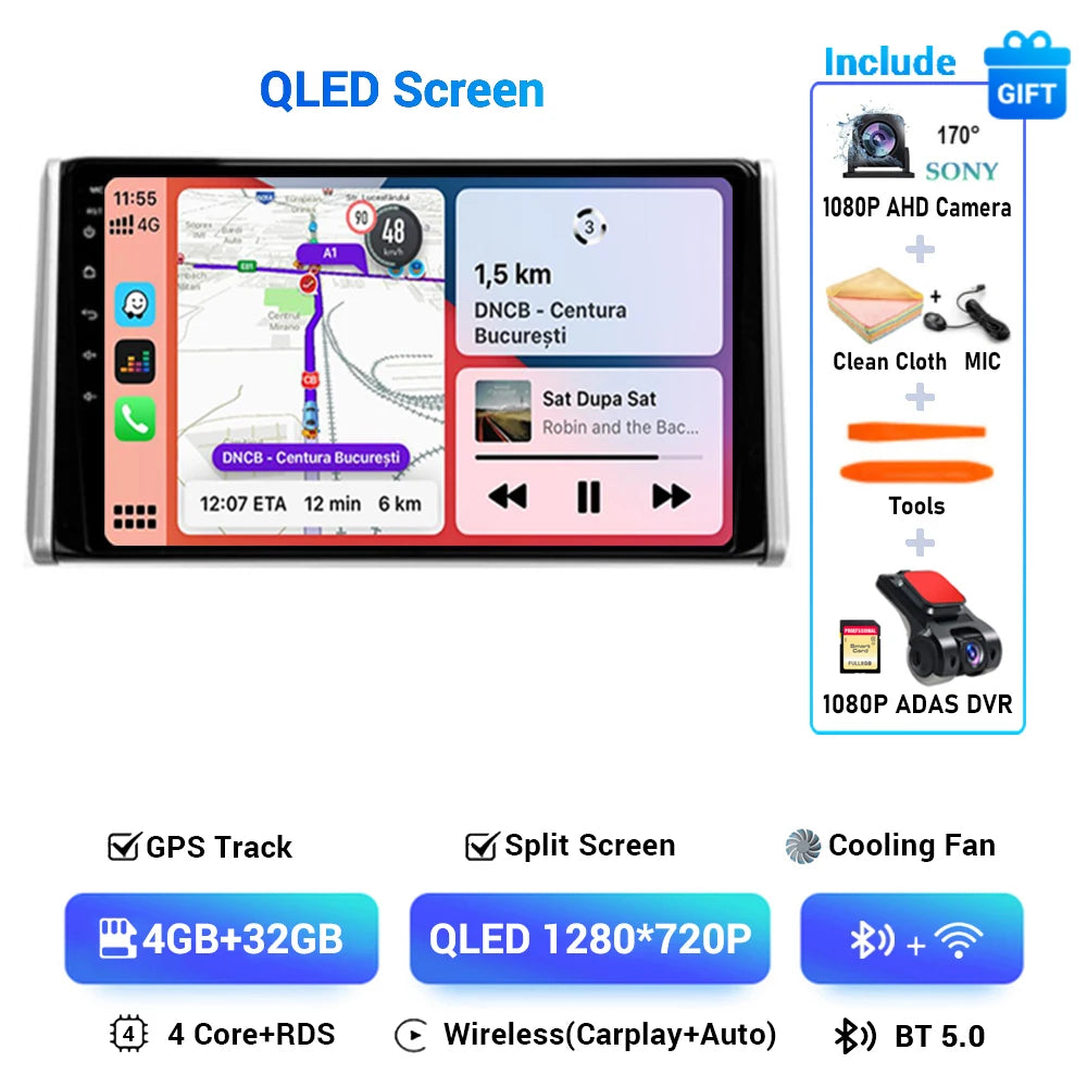 Android 14 Carplay Auto Car Radio For Toyota RAV4 XA50 2018 2019 2020 GPS Navigation Multimedia Video Player 4G WIFI 360 Camera