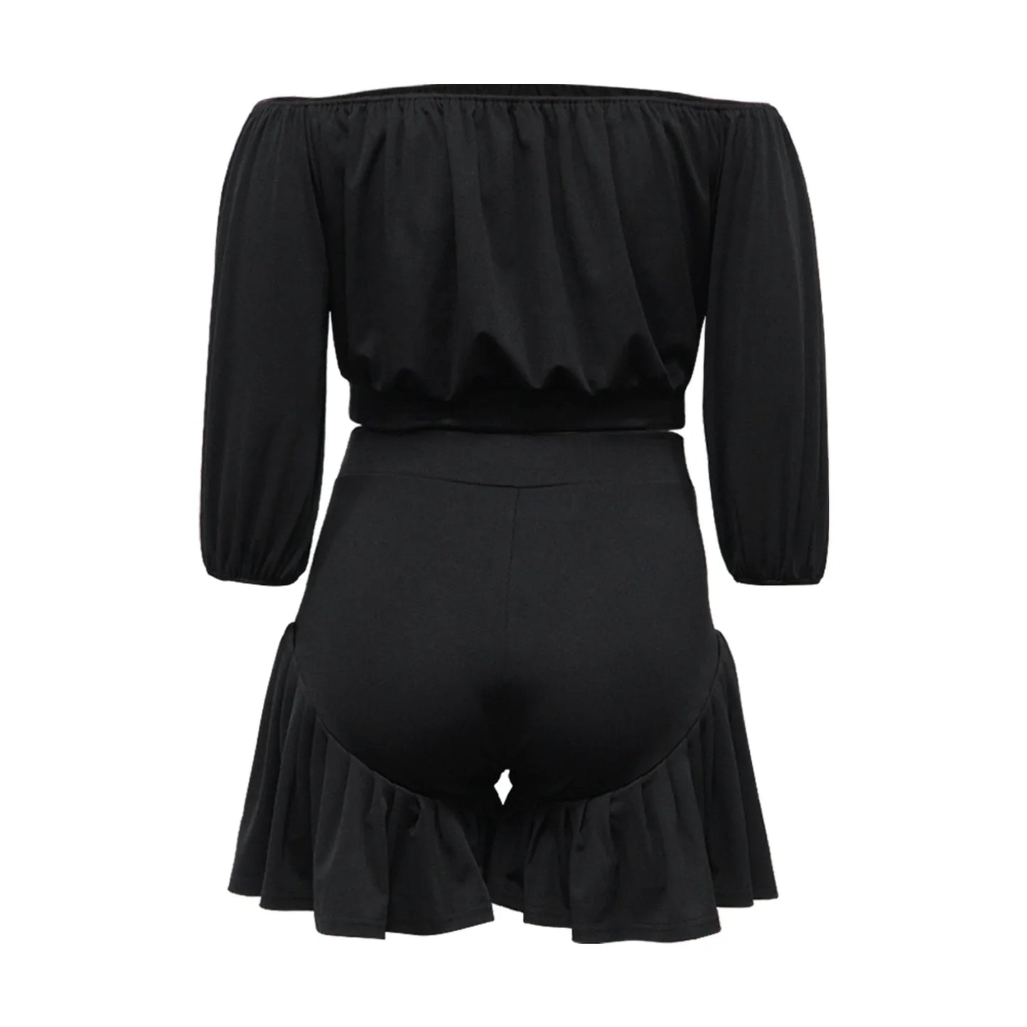 Customized Plus Size Women's Set Long Sleeve Slash Neck T-Shirt and Shorts 2025 Summer Ruched Two 2 Piece Set Outfits Tracksuit