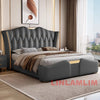 MINGDIBAO Luxury Modern Upholstered Bed Frame with Gold Accents, Genuine Leather Designer Bed, Queen/King Size Bedroom Furniture