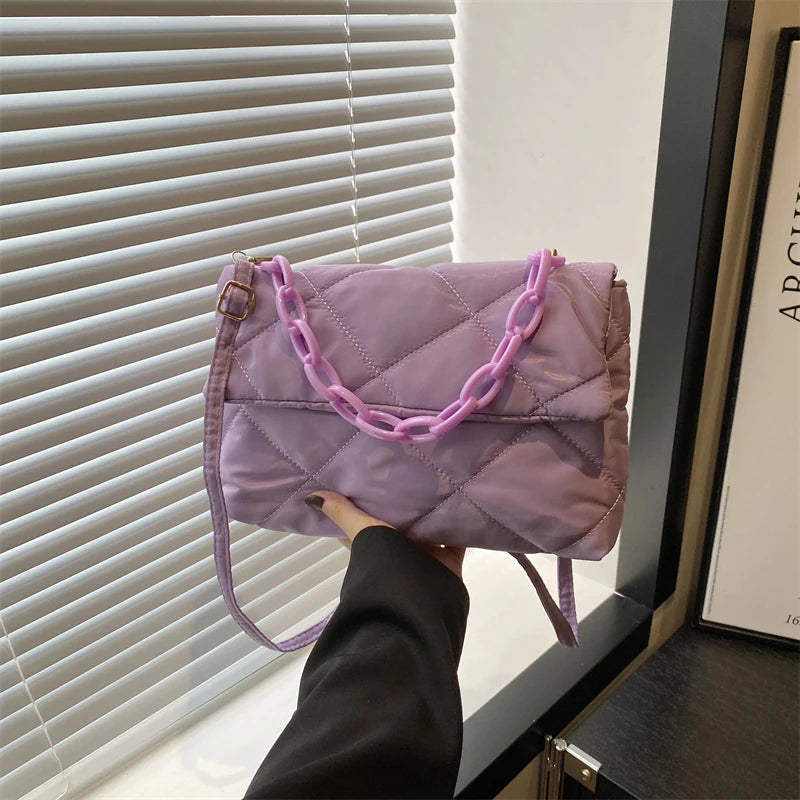Acrylic Chain Crossbody Square Bags Casual Flap Women Commute Bags Quilted All-match Winter Large Capacity for Girls Shopping