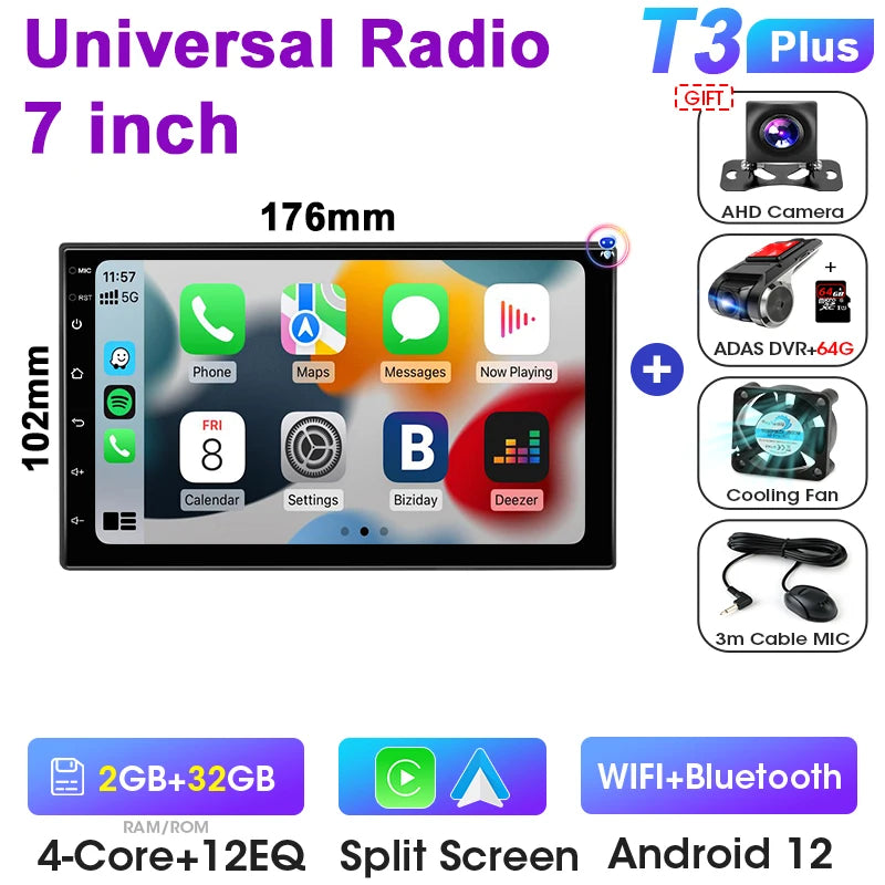 Universal 7 9 10″ 2 din Android 12 Car Radio Multimedia Video Player For Nissan Kia Honda Toyota Volkswagen 4G DSP Carplay Auto