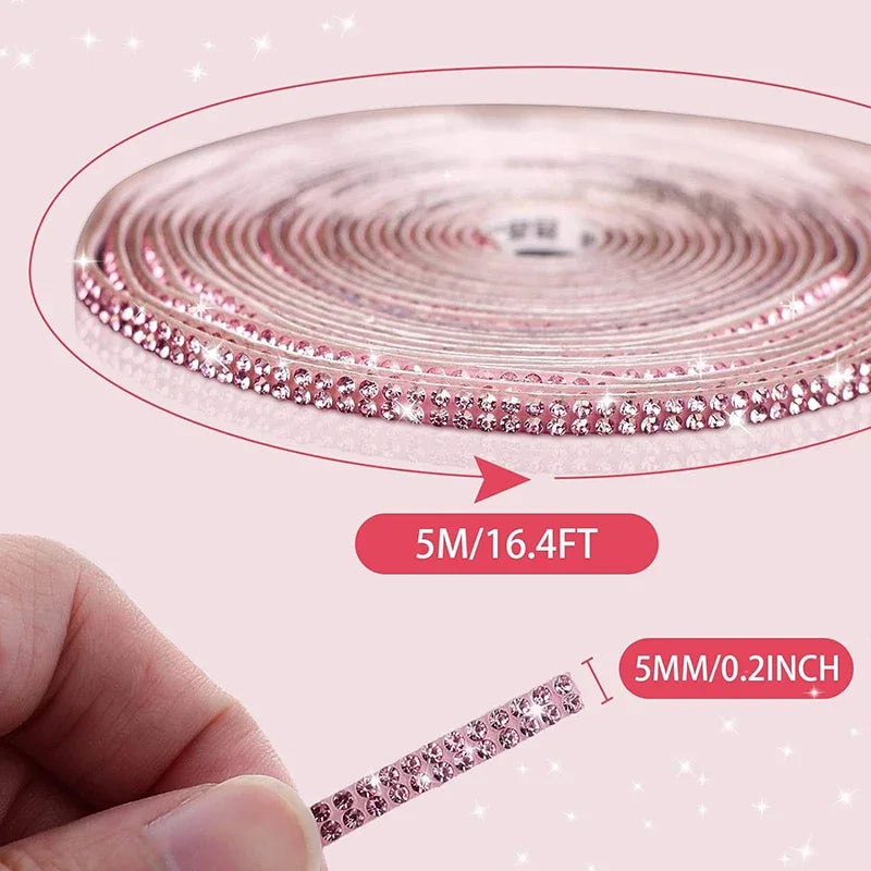 Pink Bling Car Trim Self-Adhesive 16.4Ft Rhinestone Car Interior Accessories for Women Car Crystal Door Stickers Car Dashboard s