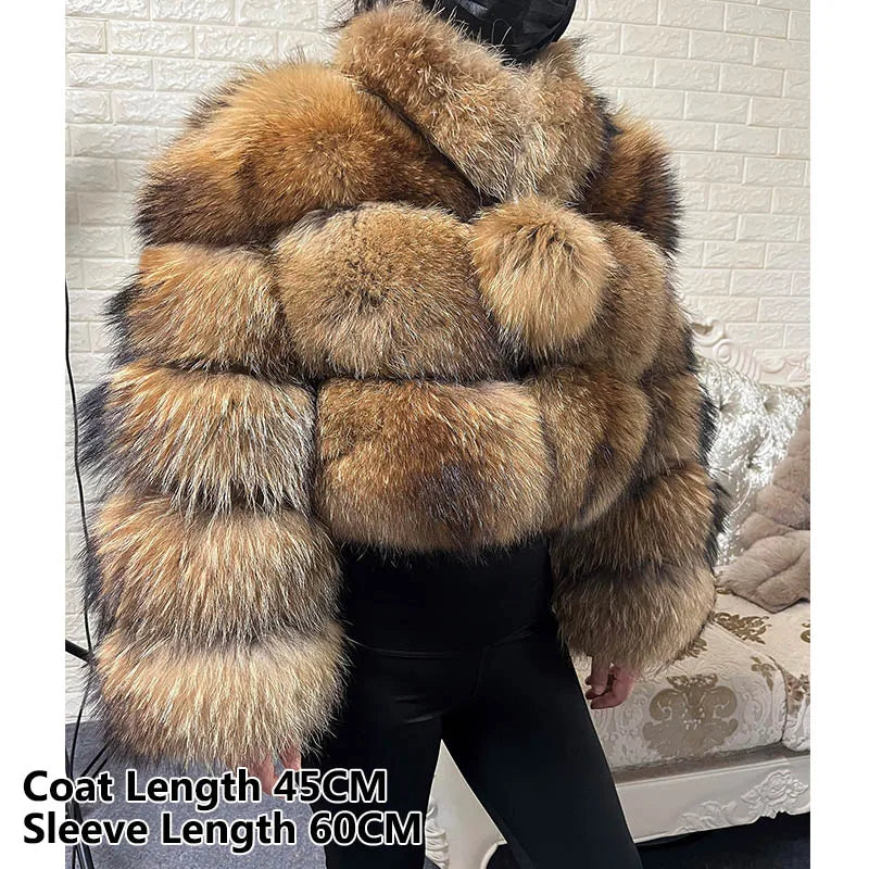 2025 MAOMAOKONG Natural Real Fox Fur Coat Women Winter Long Sleeve Luxury Raccoon Fur Jackets Thick Top Female Furry Coat Vest