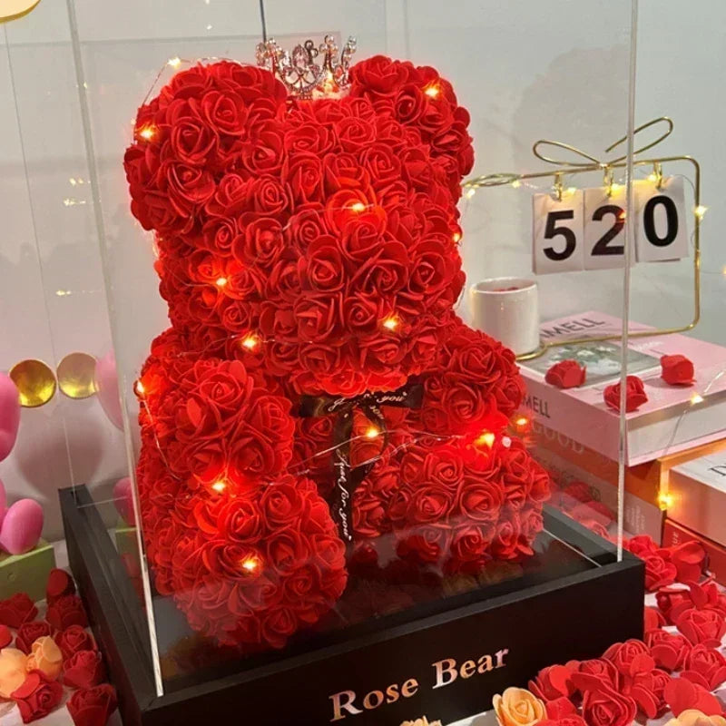 Artificial Flower Eternal Rose Teddy Bear for  Birthday Anniversary Gifts & Decor Miniatures A for my girlfriend Valentine's Day