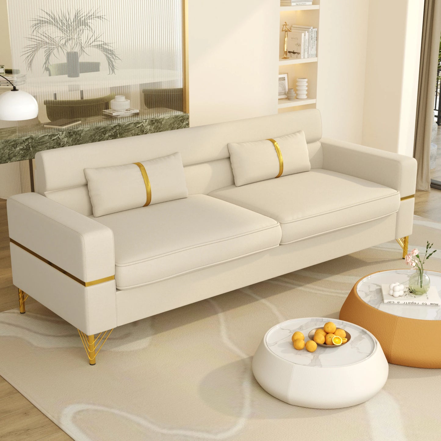 86 Inch Velvet Sofa with Gold Legs - Comfy Couch, Lounge Sofa, 3 Seater Couch - Luxury Velvet Couch for Living Room Décor