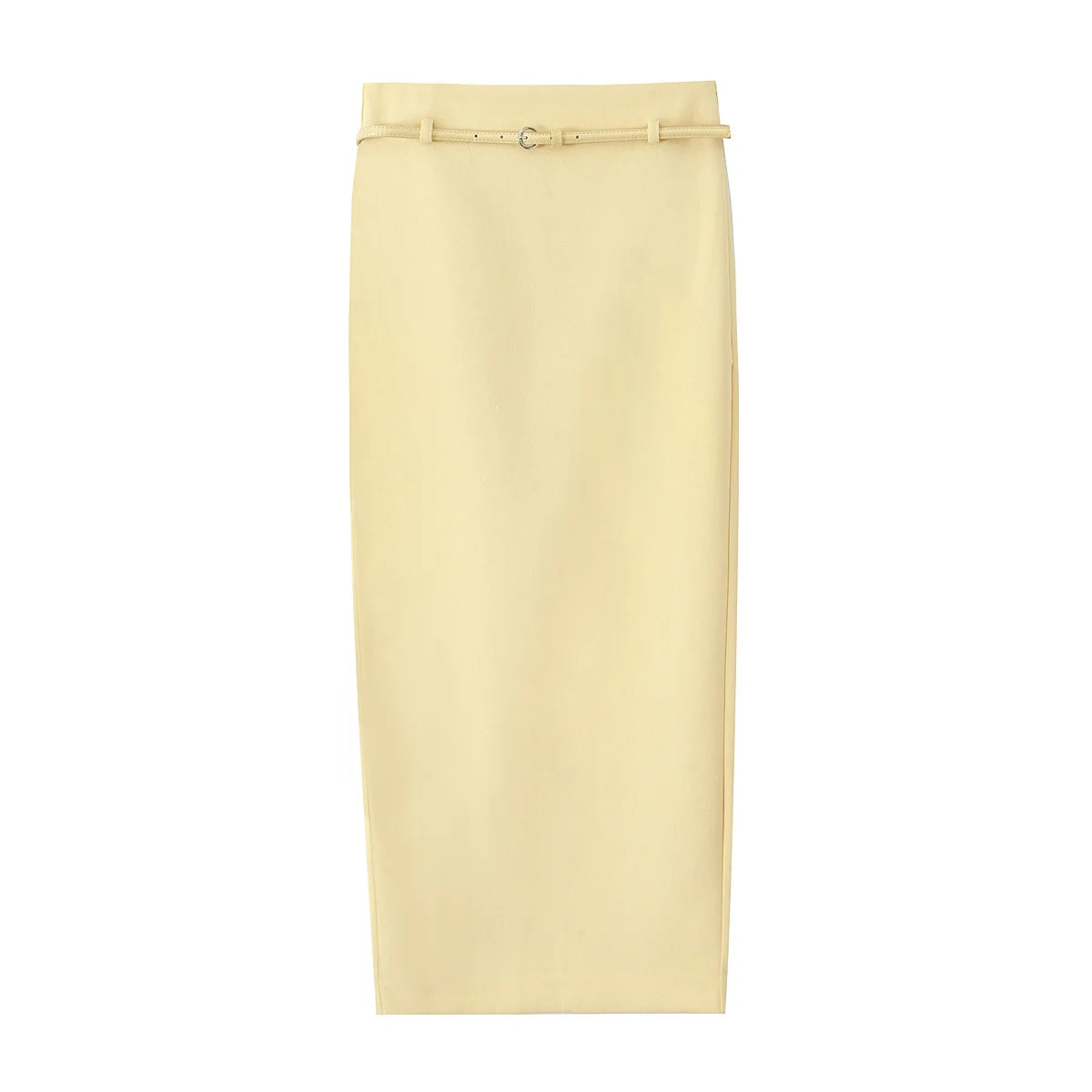 TRAFZA Women Fashion Suit Yellow V-Neck Sleeveless Belt Sngle Breasted Tops+High Waist Pocket Belt Long Skirts Female Summer Set
