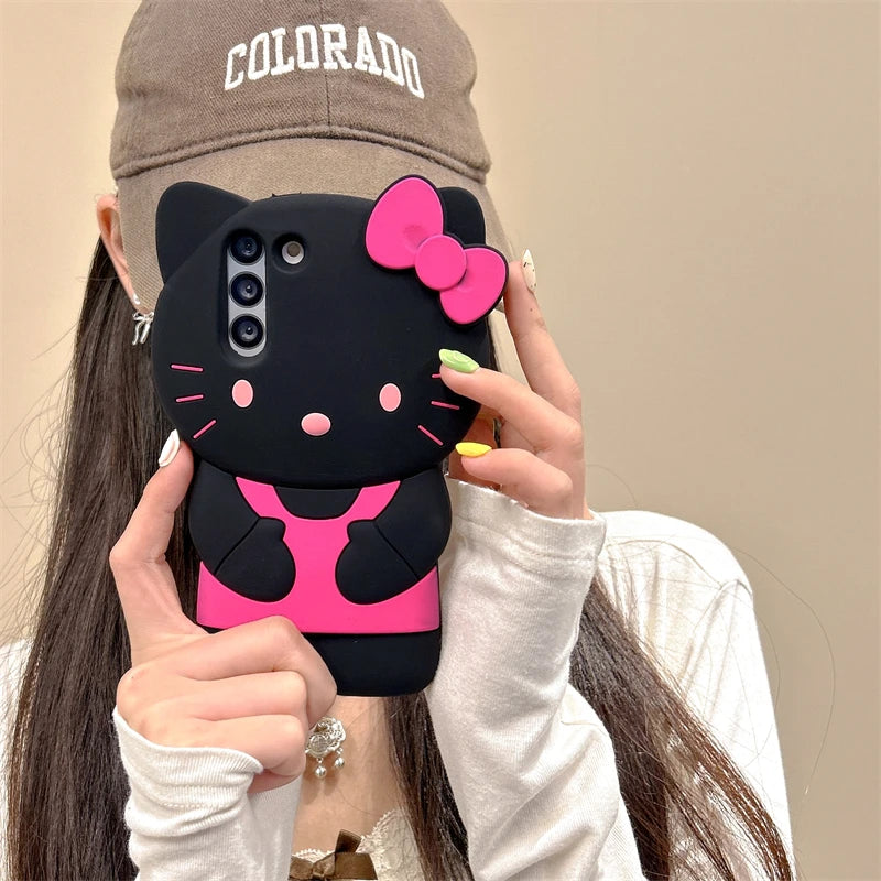 Hello Kitty Cartoon 3D Bow Phone Case For Samsung Galaxy S24 Ultra S23 Plus S22 S21 S20 FE Y2K Anti Fall Soft Silicone Cover