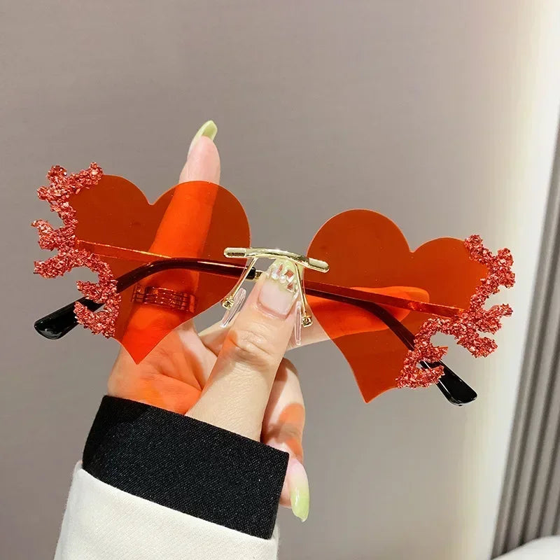 Rimless Sunglasses Women Luxury Brand Rhinestone Sun Glasses Ladies Cute Heart Shape Punk Party Eyewear очки від сонця женские