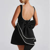 Elegant Pearl Bow Backless Short Dress Women's Sleeveless Party Cute Mini Dresses Black White Pink Chic Birthday Evening Y2K New