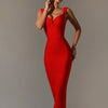 Midi Bandage Dress Women Red Party Dress Bodycon Elegant Sexy V Shaped Spaghetti Strap Evening Birthday Club Outfit 2023 Summer