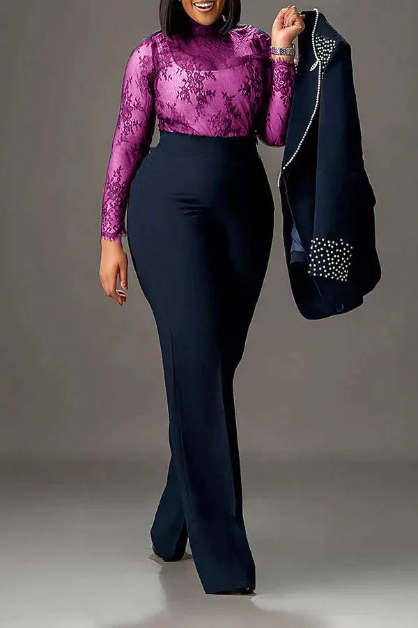 2 Pieces Women's Sets Autumn Winter Long Sleeve Pearl Blazers Suit Tops And Pants Suits Two Piece Set Tracksuit Outfit 2025