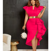 CM.YAYA Women Flare Short Sleeve High Side Split Ruffles Bodycon Midi Dress 2023 Autumn Vestidos Sexy Party Birthday Dresses