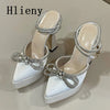 Hlieny 2025 Spring Autumn Women Pumps Fashion Platform Pointed Toe Butterfly-Knot Crystal Party Shoes Ankle Buckle Strap Sandals