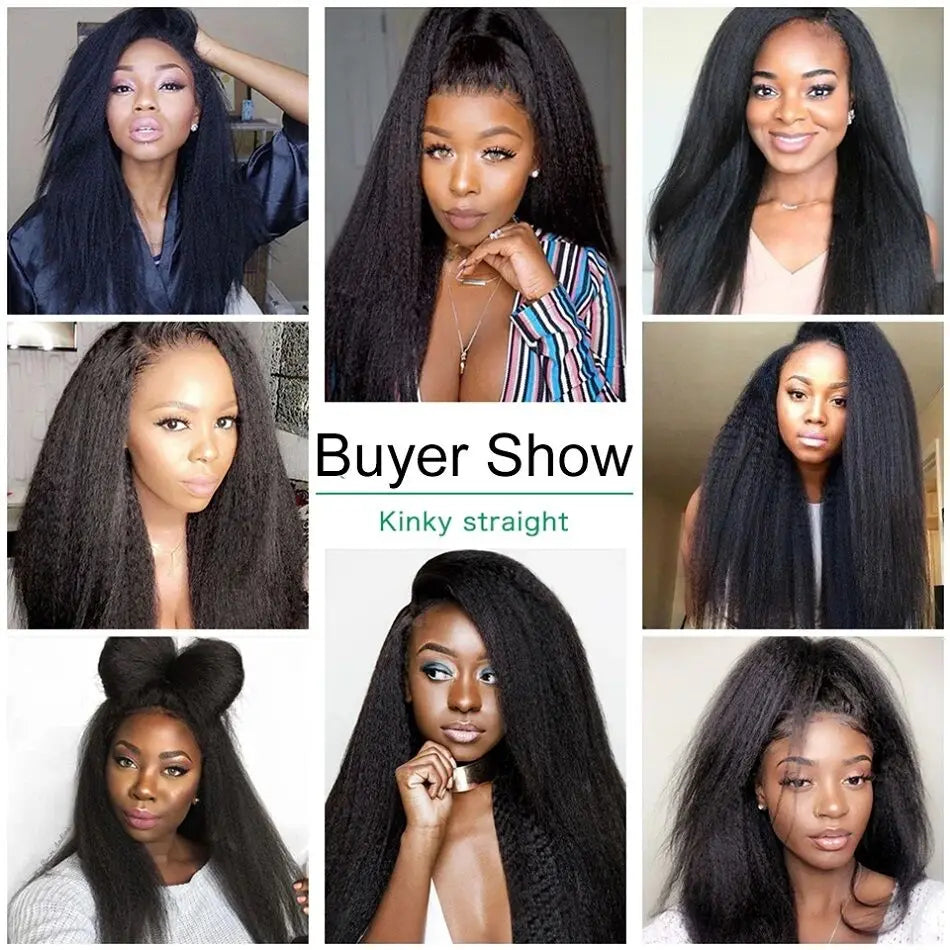 Kinky Straight Human Hair 3 Bundles With Closure Yaki Straight Hair Bundles With 4x4 Closure Human Hair Bundles With Closure