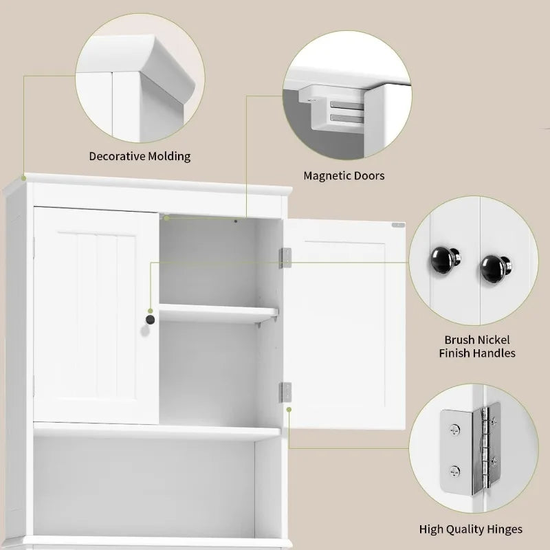 The Toilet Storage Cabinet with Adjustable Shelf and Double Doors Bathroom Space Saver Organizer Above Toilet with Open Shelf
