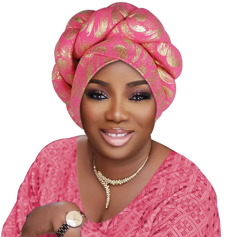 Gold Stamping Fabric Turban Cap for Women Braids Headwrap Bonnet Lady Head Cover Muslim Hat African Female Headgear