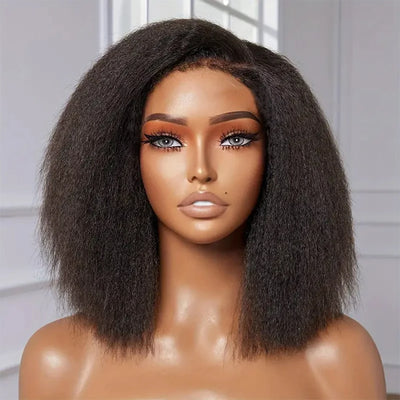 Peruvian Kinky Straight Wig Glueless Short Bob Wigs Human Hair 13X4 Yaki Straight Lace Front Wig Pre Plucked Closure Wig 180%