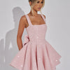 Mozision Sequins Bow Backless Sexy Mini Dress For Women Robe Fashion Square Collar Sleeveless High Waist A-line Club Dress