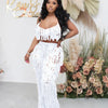 FAGADOER Sexy Hollow Out Tassels Pants Two Piece Sets Women Halter Sleeveless Backless Crop Top + Pants Outfit Female Streetwear