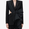 TWOTWINSTYLE Solid Spliced Bowknot Hollow Out Blazer For Women Notched Collar Long Sleeve Tunic Temperament Blazers Female New
