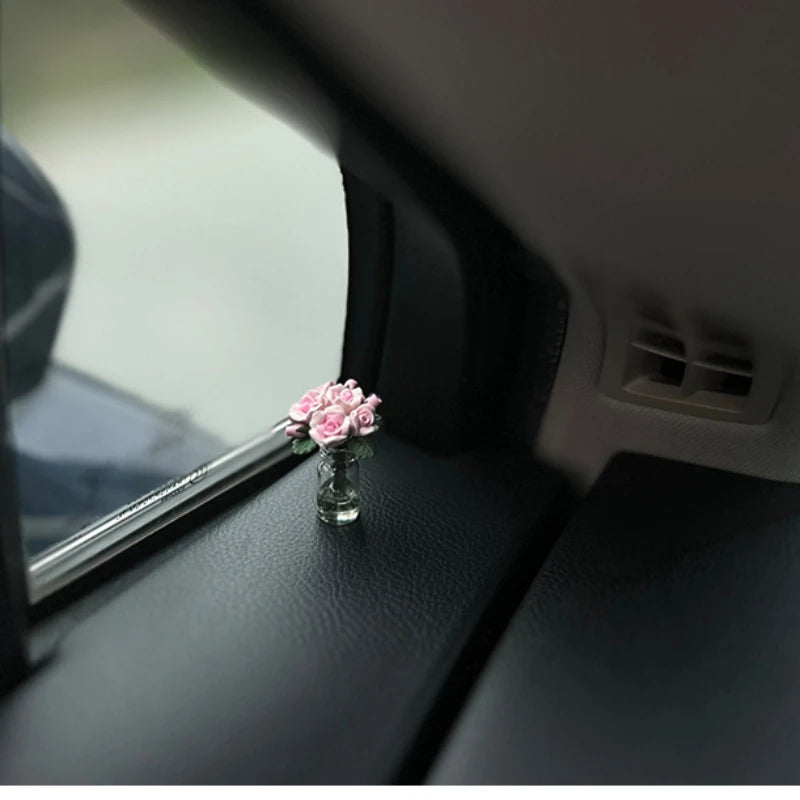 Dainty roses car center console window ornament mini cure car accessories ladies car personality beautiful interior ornaments