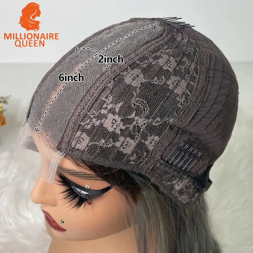 Vietnamese Hair Super Double Drawn Bone Straight 2x6 Bob Wig with 100% Human Hair T4/Gray 250% Density For Black Women