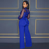 Fashion Women's Clothing Hollow Long-sleeved Loose Wide Leg Jumpsuits Overall Pants Solid Color Sexy Lace