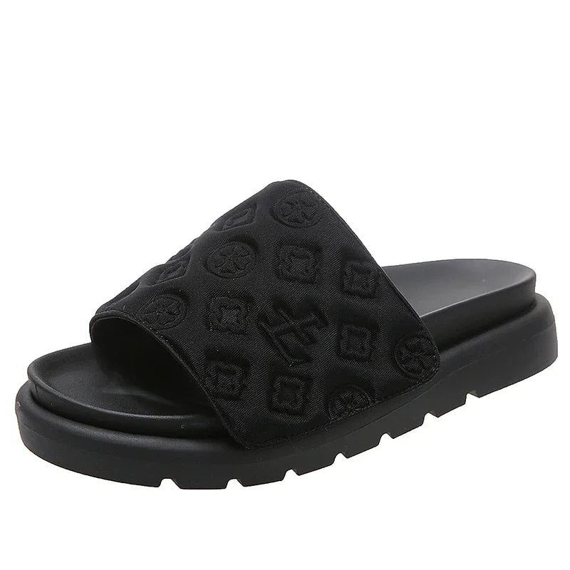 Magic Tape Flat Slippers Women Summer Luxury Shoes Brand Platform Sandals Ladies Height Increase Flats Slides Women Slippers