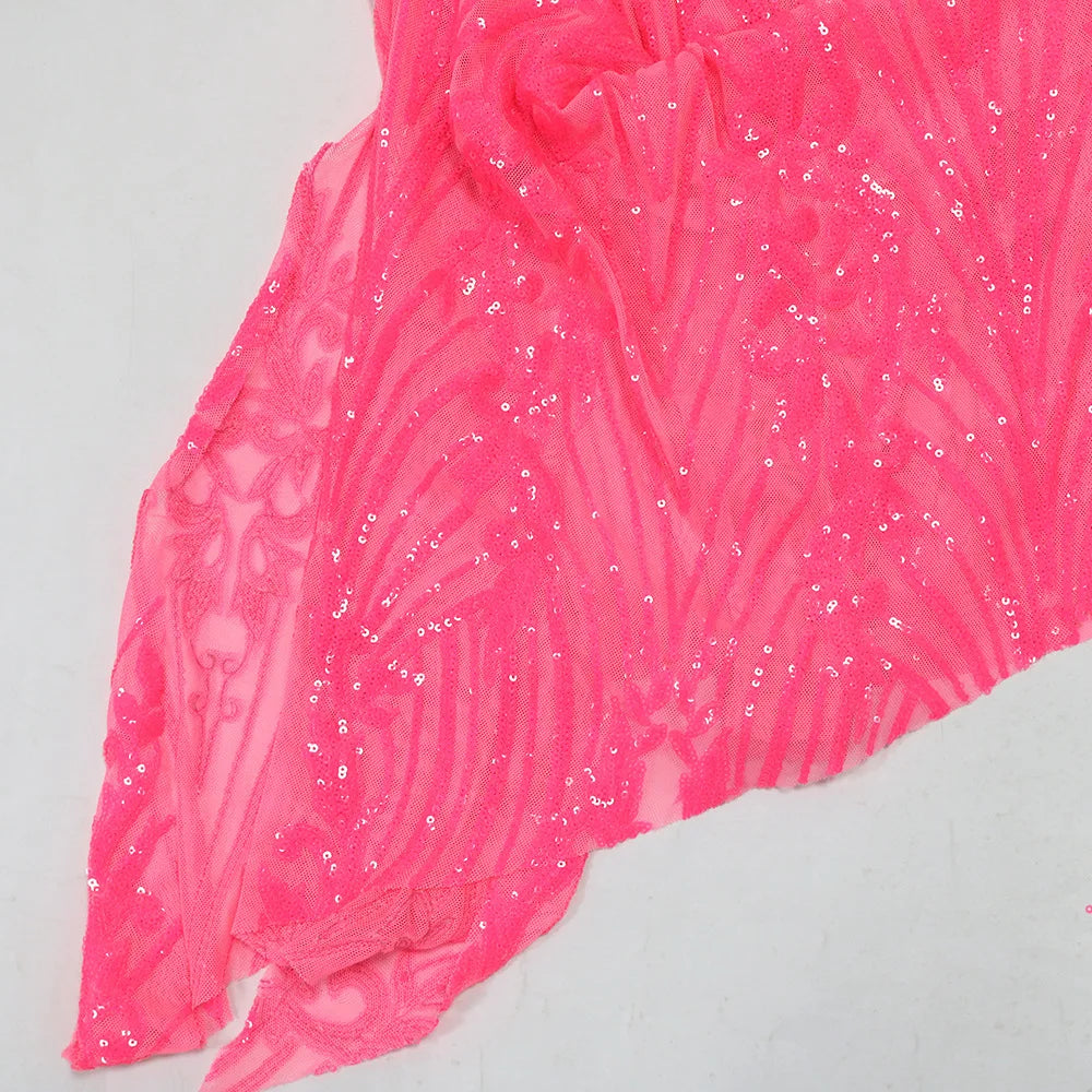 CM.YAYA Women Strapless V-neck Fashion Sequined Sexy Dress Mesh See Through 2024 Summer Night Club Evening Party Mini Dresses