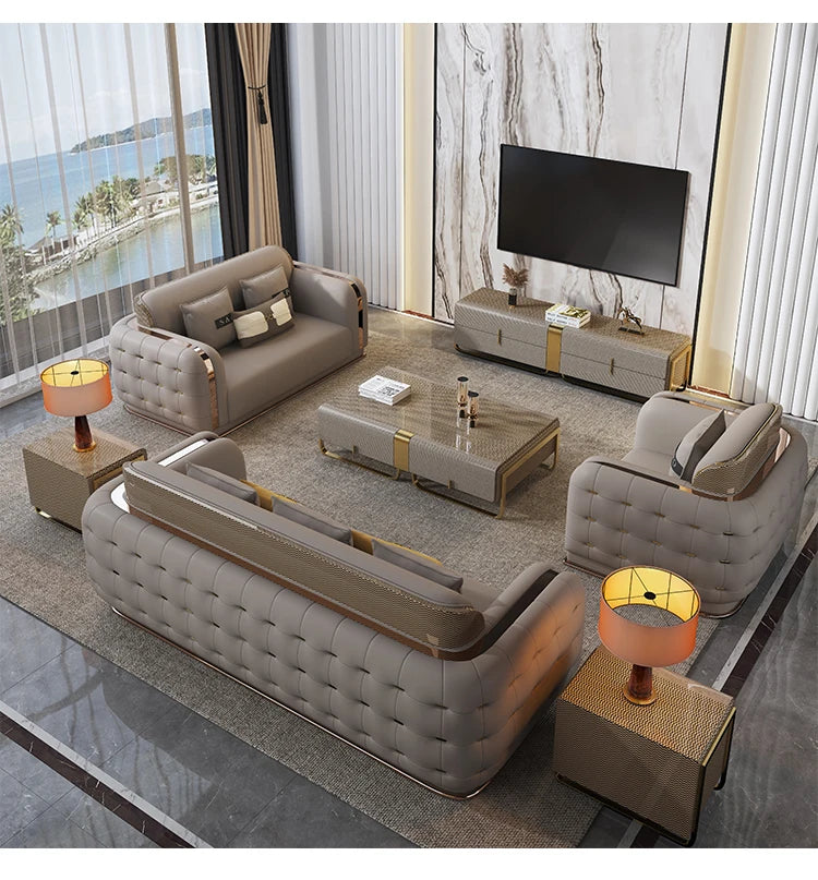 Luxury Fancy Living Room Sofa Genuine Leather Designer Italian Sofa Loveseat Single Canape Salon De Luxe Apartment Furniture