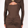 Mozision Hollow Out Long Sleeve Sexy Maxi Dress For Women Gown Autumn Winter New Metal Buckle Ruched Slit Long Dress Elegant