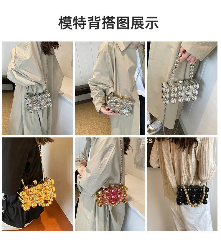 Mini Gold Chain Crossbody Bags for Women 2024 Y2K Korean Fashion Lady Evening Party Shoulder Bag Handbags and Purses