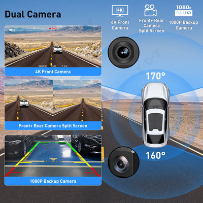XGODY 11.3" 4K Dash Cam Wireless Carplay Android Auto Car DVR GPS WiFi Navigation Rearview Camera Dashboard Video