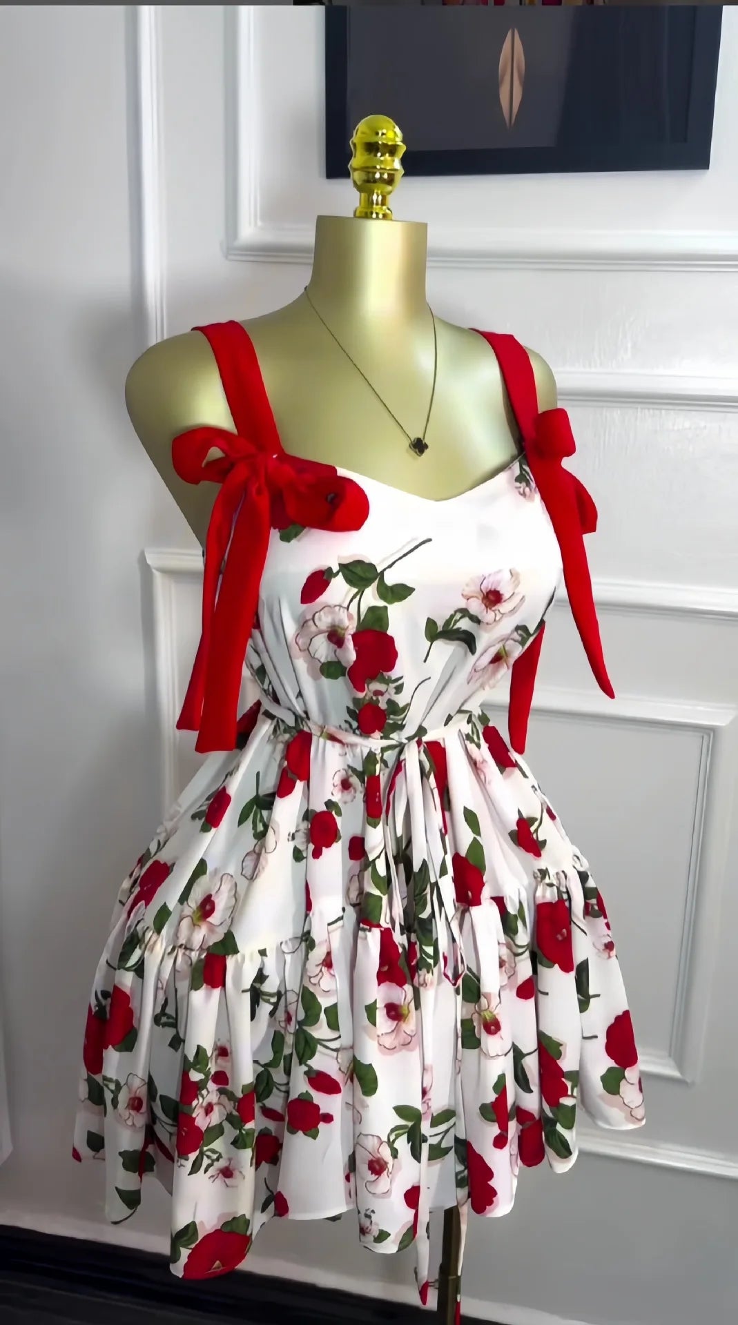 CM.YAYA Women Floral Printed Flare Sleeveless Bow Strap Belt Mini Dress 2025 Evening Sexy Beach Party Birthday Street Dresses