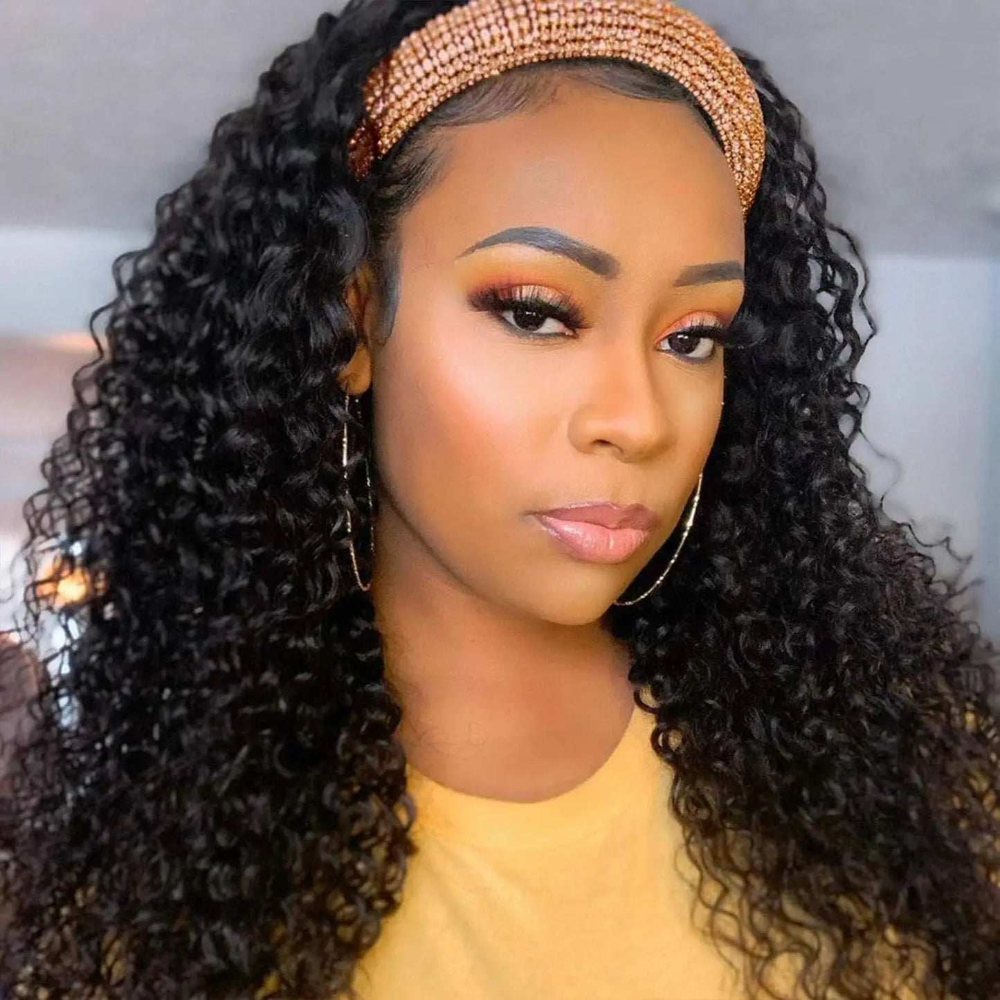 Headband Wigs Human Hair 28 30 32 Inch Water Wave Wigs 100% Real Hair Curly wig None Lace Front Wigs Full Machine Made Wigs