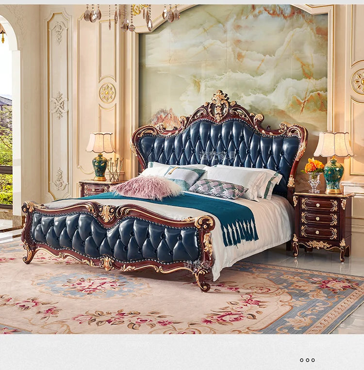 Nordic Luxury Aesthetic Bed Queen Size Cheap Cute Salon Bedroom King Bed Modern Wood Leather Camas Matrimonial Room Furniture