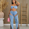 Denim Pants Sets for Women 2024 Sexy Streetwear Two Piece Set Outfits Chest Wrap Sleeveless Backless Top Hollow Out Jeans