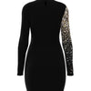 Evening Dresses for Women 2022 New Elegant Sexy Party Wedding Guest Glitter Contrast Lace Cutout Long Sleeve Bodycon Mini Dress