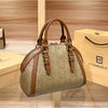 Khaki Retro Leather Women's Handbag Fashion Geometric Floral Girls Shoulder Bag Hundred Splicing Color Collision Girls Crossbody