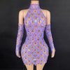 High Quality Sparkling Rainestone Sexy Bodycon Mini Dress Birthday Celebrate Evening Party Dress