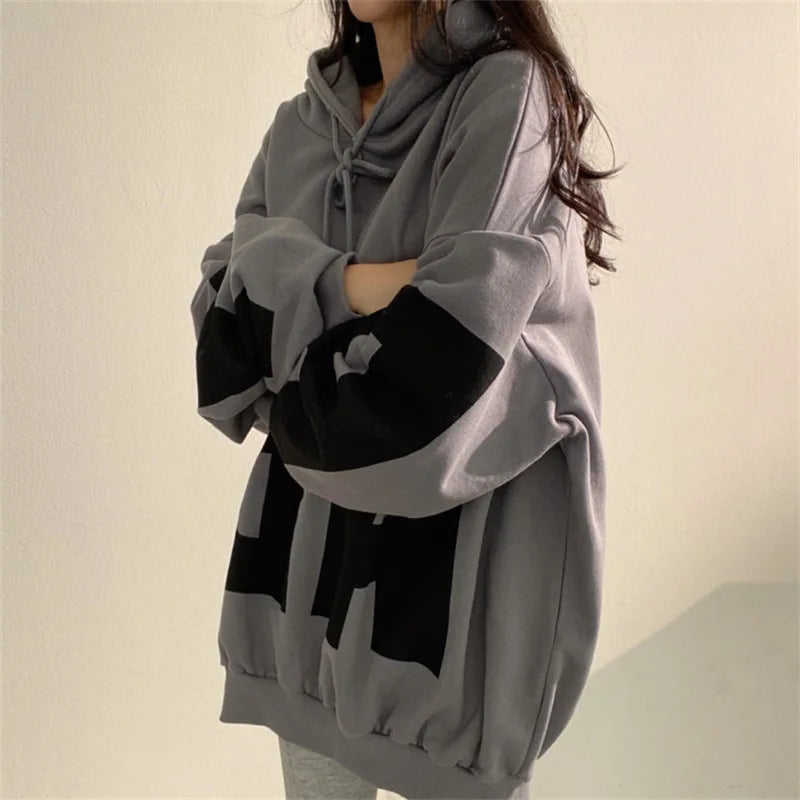 Spring Autumn Women Hoodies Fashion Letter Printed Female Oversized Sweatshirts Long Sleeve Ladies Casual Hooded Pullover Tops