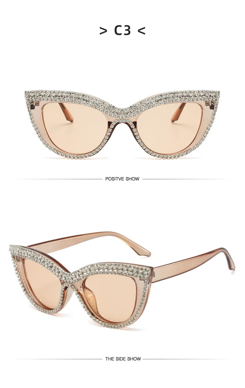 Flower Cat Eye Retro Rhinestones Sun Glasses for Women Elegant Fashion Men Trend Brand Designer Outdoor Party Shades Eyewear