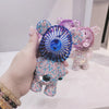 Handheld Fan with Rhinestones Three-Speed Cute Cartoon Bear USB Desktop Portable Convenient Home Office Outdoors Gift