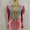 Luxury Sparkly Crystals Sexy Mesh White Velvet Short Dress 2025 Women Elegant Evening Prom Birthday Party Dresses Stage Costume