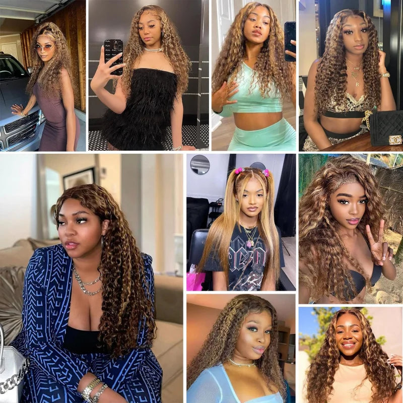 Highlight Honey Brown 13x4 Curly Lace Front Wig Glueless Human Hair Wigs Ombre 13x6 HD Deep Wave Lace Frontal Wig For Women Sale