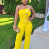 Znaiml Sexy Yellow Button Wide Leg Pants Stretch Long Rompers One Pieces Overalls Women Strapless Jumpsuit Birthday Streetwear