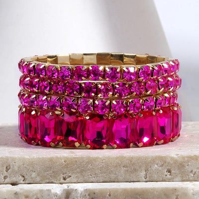 Fashion Bohemia Tennis Shiny Bracelet Jewelry 4 pcs Multicolor Crystal Glass Elastic Stack Bracelets Set