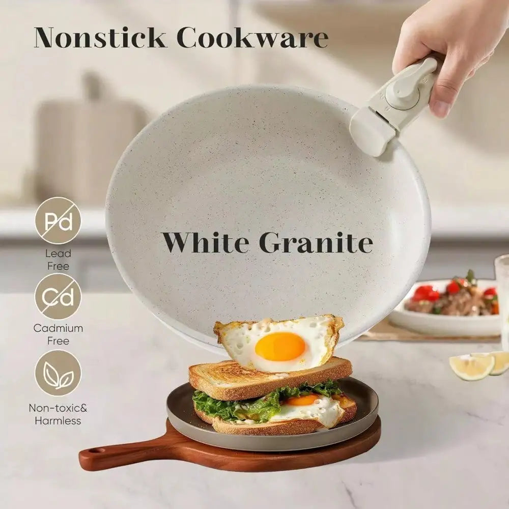 Set of 12 Pots and Pans with Detachable Handle Nonstick Kitchen Cookware Set