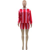 Women's Clothing Fashion Striped Sets Long Sleeve Polo-Neck T Shirt and Shorts 2025 Spring Summer 2 Two Piece Set Tracksuit